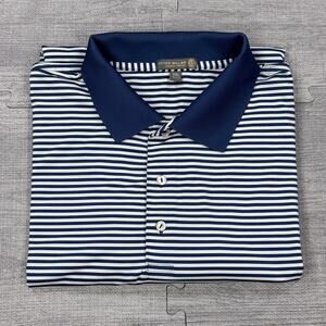 Peter Millar Summer Comfort Mens XXL Navy White Striped Performance Polo *Logo